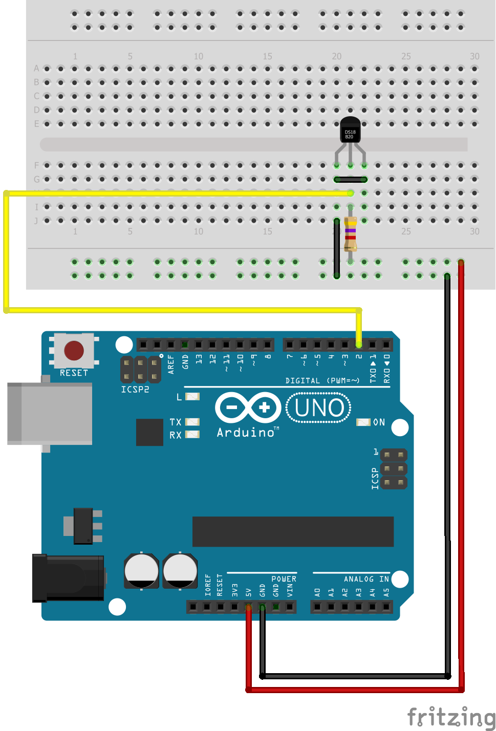 A single parasite powered DS18B20